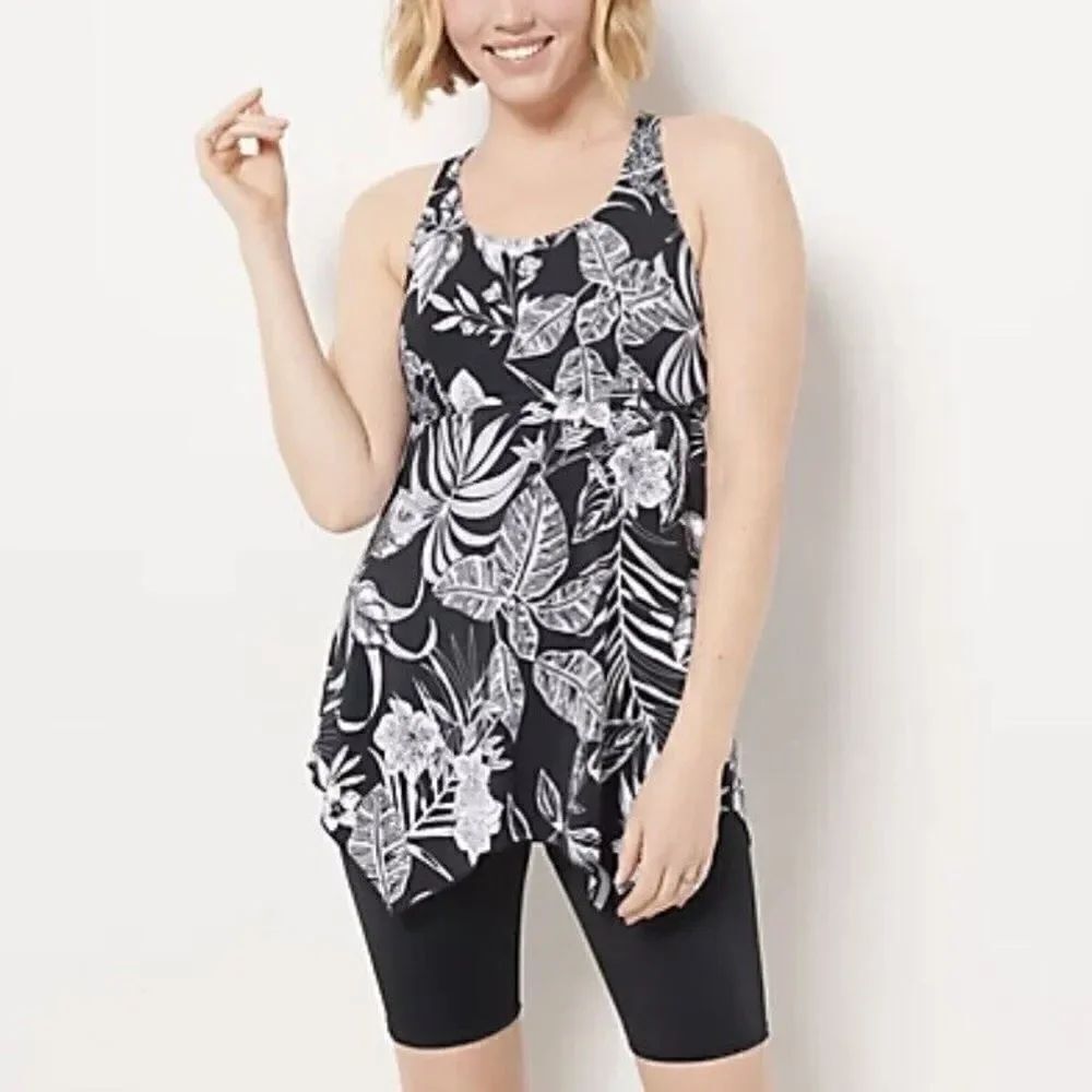 Denim & Co. Beach Handkerchief Hem Tankini with Short